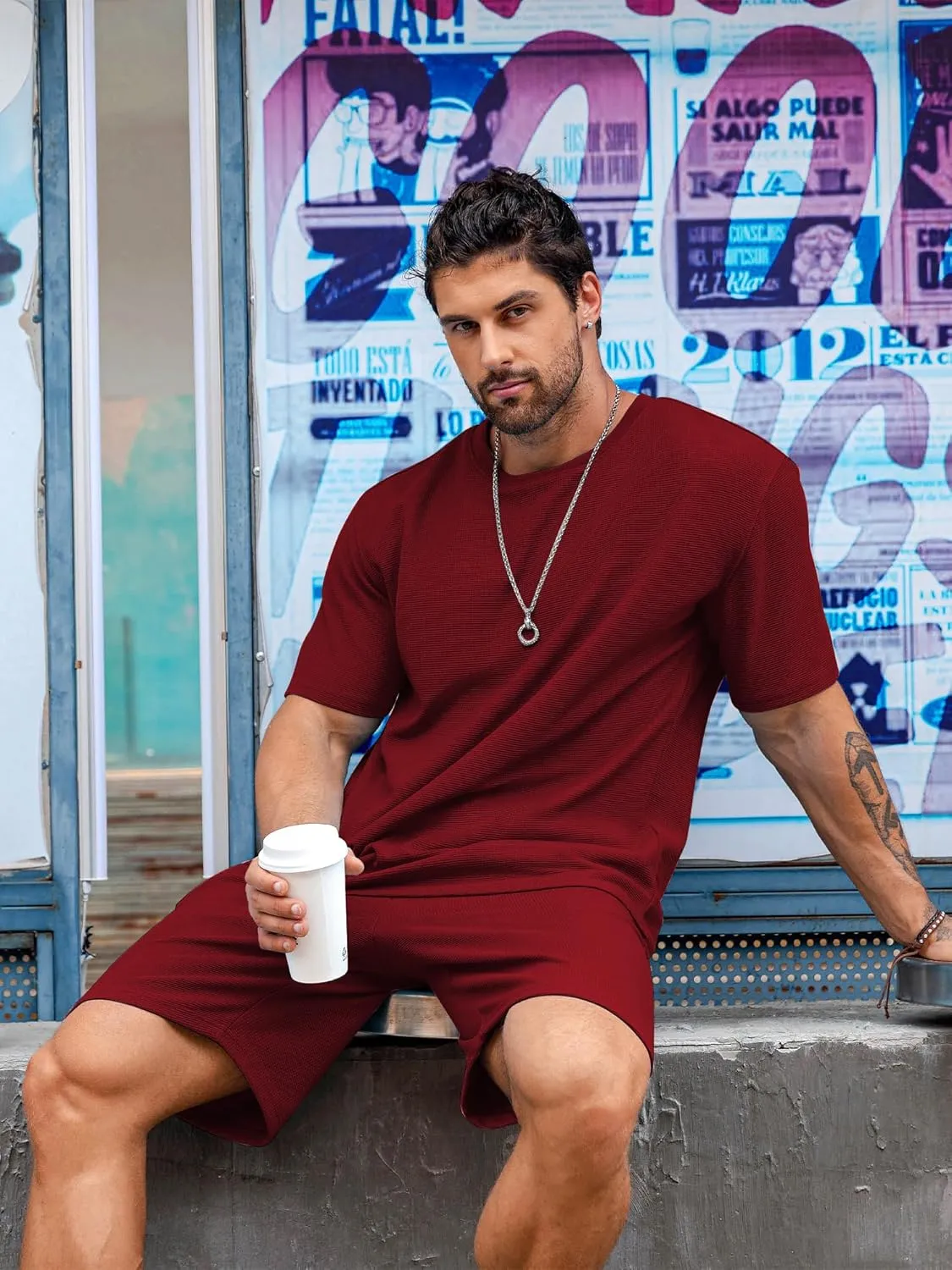 Babioboa Men's Short Sleeve Tracksuit Summer T Shirt & Shorts set 2 Pockets Oversize Two Piece Casual Daily Duty-off