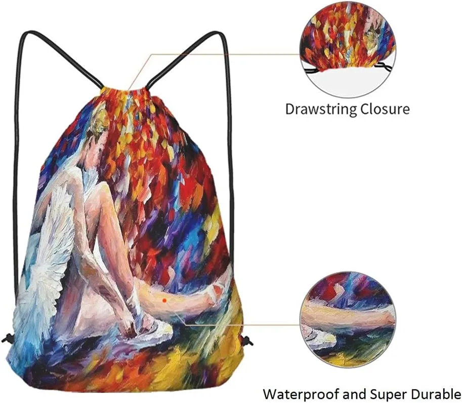 Ballerina Drawstring Bags Backpack Bag Ballet Dancer Oil Painting Cute Dancing Dance Art Colorful Sport Gym Sack Drawstring Bag String Bag Yoga Bag for Men Women