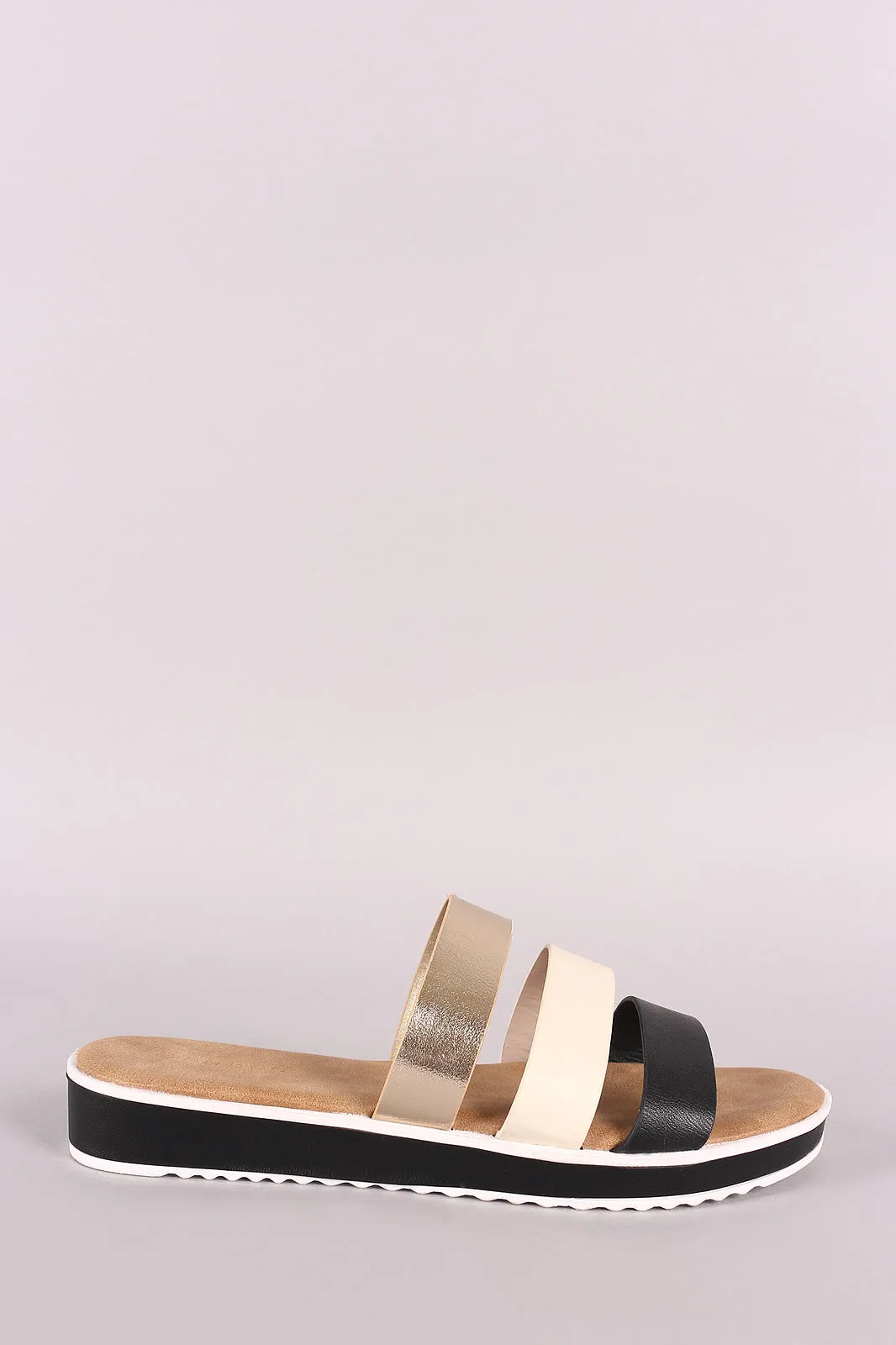 Bamboo Open Toe Strappy Tri-Color Slide Sandal