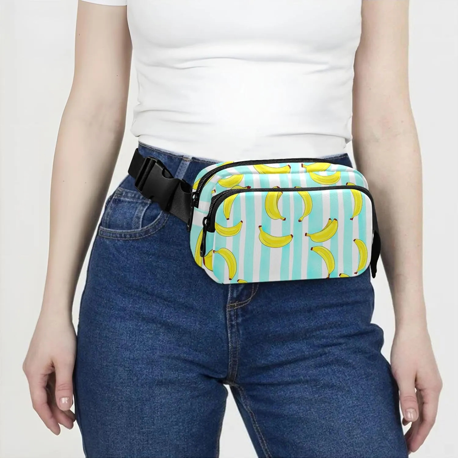 Banana White Stripes Fanny Packs Women Waterproof Belt Bag Hip Pouch Festival Waist Pouches for Men