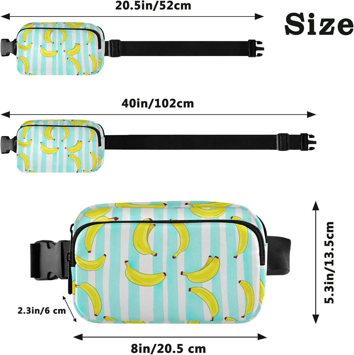 Banana White Stripes Fanny Packs Women Waterproof Belt Bag Hip Pouch Festival Waist Pouches for Men