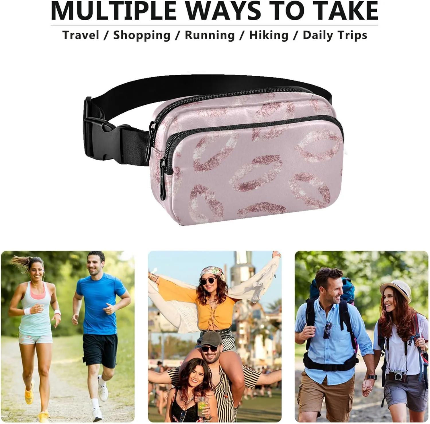 Beautiful Lipstick Kisses Women Fanny Packs Cartoon Hip Pack Belt Pouch Waterproof Waist Pouches for Men