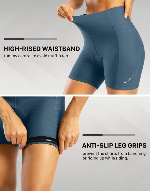Bikewa Women's 4D Padded Bike Shorts High Waist Cycling Underwear for Women Road Bicycle Biking Shorts with Zipper Pockets