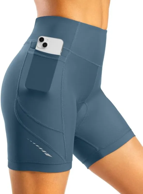 Bikewa Women's 4D Padded Bike Shorts High Waist Cycling Underwear for Women Road Bicycle Biking Shorts with Zipper Pockets