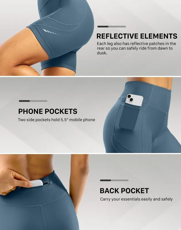 Bikewa Women's 4D Padded Bike Shorts High Waist Cycling Underwear for Women Road Bicycle Biking Shorts with Zipper Pockets
