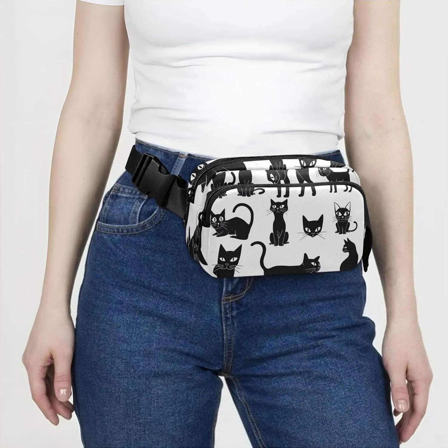 Black Cats Clipart Waterproof Fanny Pack for Women Everywhere Belt Bag Fashion Waist Pouches for Men