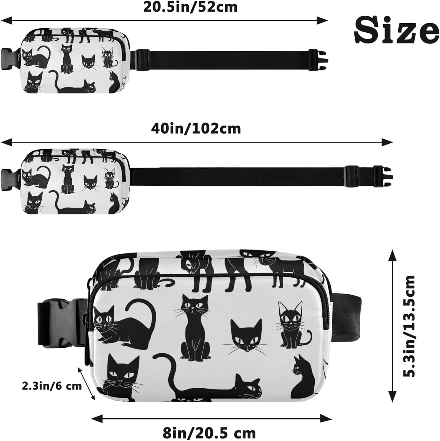 Black Cats Clipart Waterproof Fanny Pack for Women Everywhere Belt Bag Fashion Waist Pouches for Men