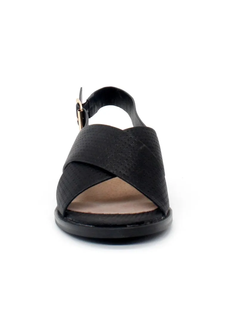 Black Cross Strap Slingback Sandals