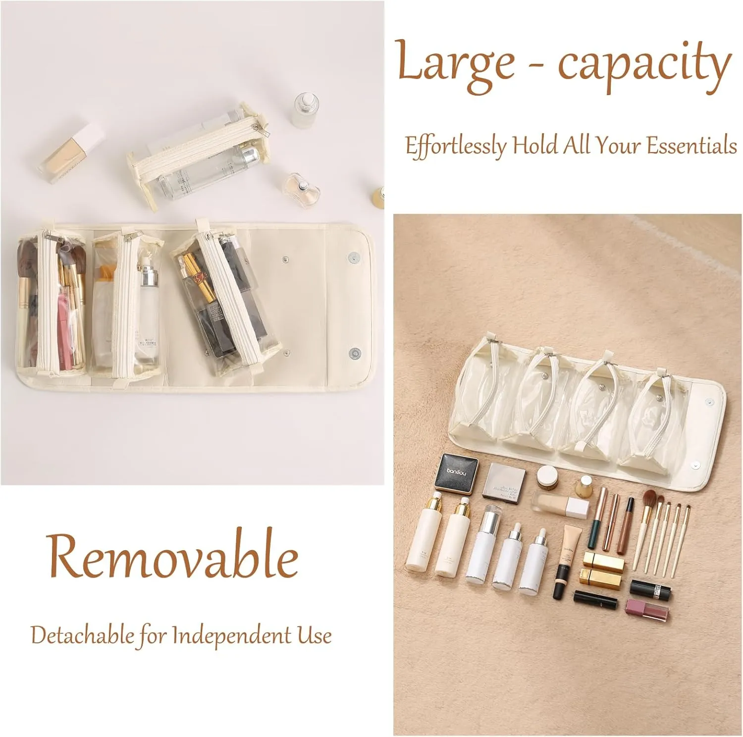 Black Makeup Bag Leather Waterproof Clear Makeup Bag With Compartments Cosmetic Bag Organizer Pouches For Women