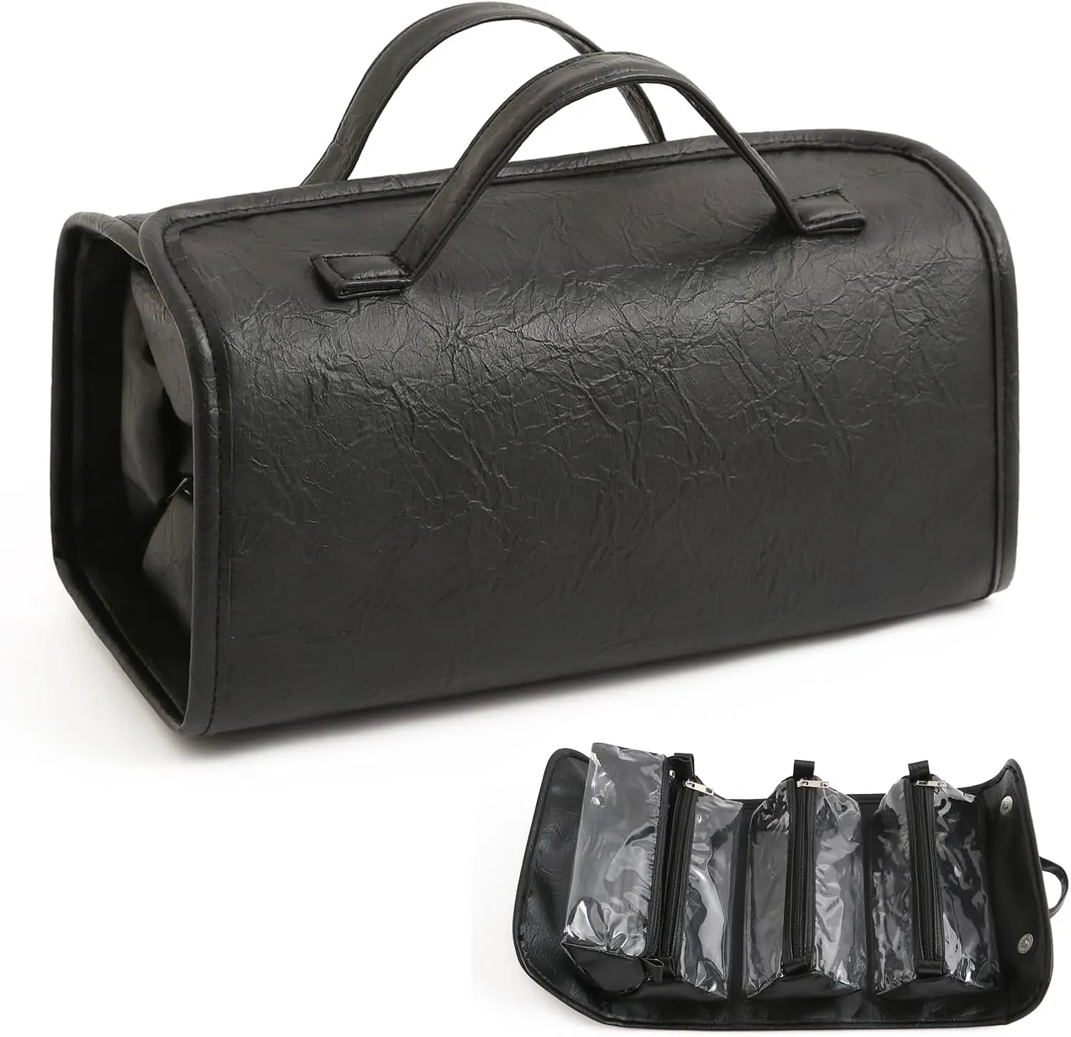 Black Makeup Bag Leather Waterproof Clear Makeup Bag With Compartments Cosmetic Bag Organizer Pouches For Women