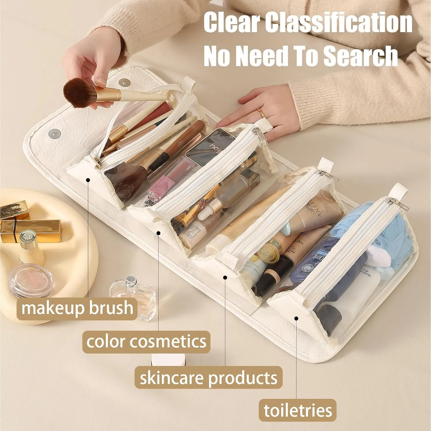 Black Makeup Bag Leather Waterproof Clear Makeup Bag With Compartments Cosmetic Bag Organizer Pouches For Women