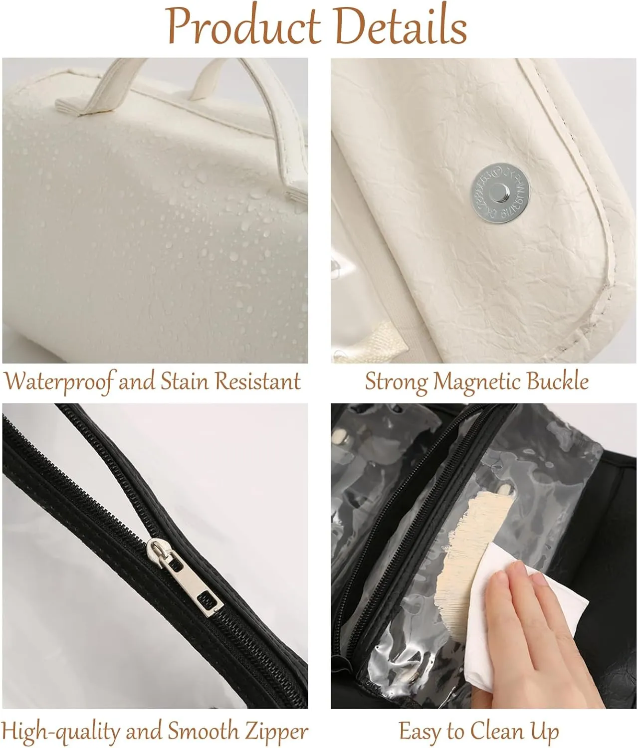 Black Makeup Bag Leather Waterproof Clear Makeup Bag With Compartments Cosmetic Bag Organizer Pouches For Women