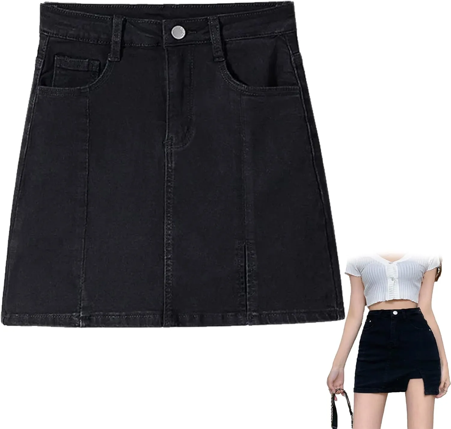 Bloomy Jean Skorts,Denim Skort for Women,Woman High Waisted Casual Stretchy Denim Skirt