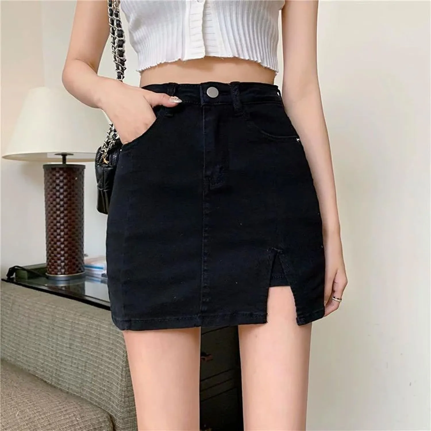 Bloomy Jean Skorts,Denim Skort for Women,Woman High Waisted Casual Stretchy Denim Skirt