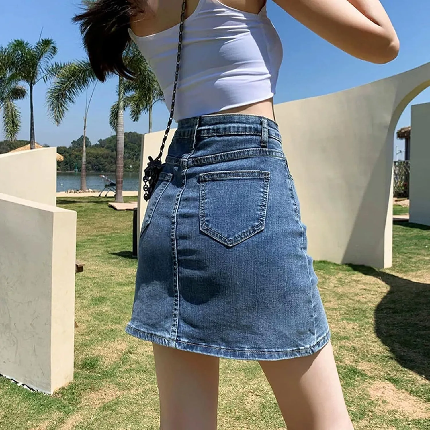 Bloomy Jean Skorts,Denim Skort for Women,Woman High Waisted Casual Stretchy Denim Skirt