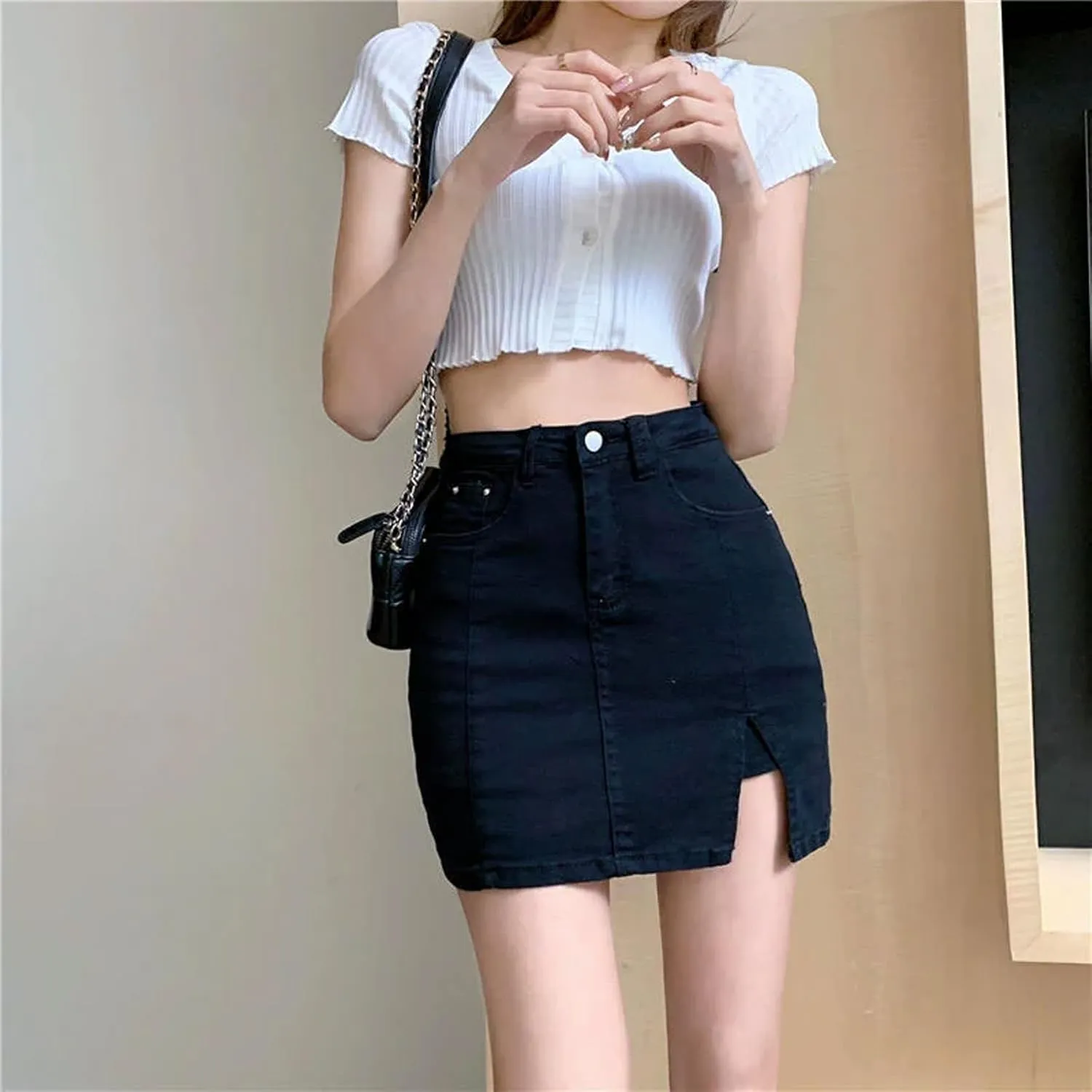 Bloomy Jean Skorts,Denim Skort for Women,Woman High Waisted Casual Stretchy Denim Skirt