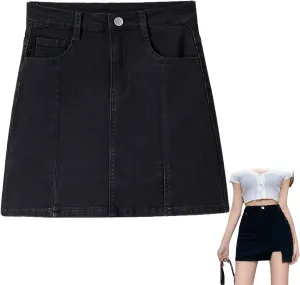 Bloomy Jean Skorts,Denim Skort for Women,Woman High Waisted Casual Stretchy Denim Skirt