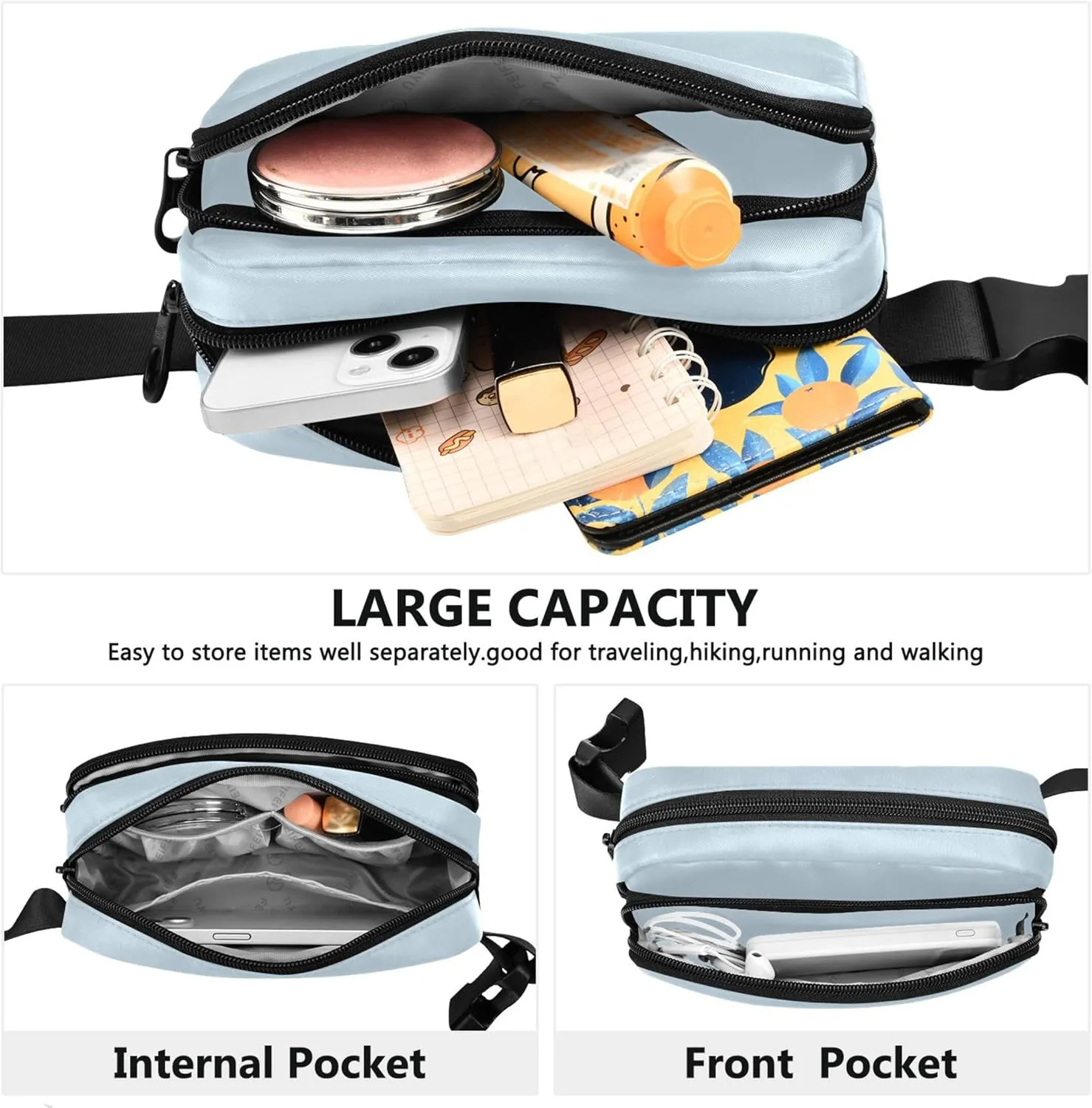 Blue Pale Gradient Waterproof Fanny Pack for Women Hip Bag Belt Purse Hiking Waist Pouches for Men