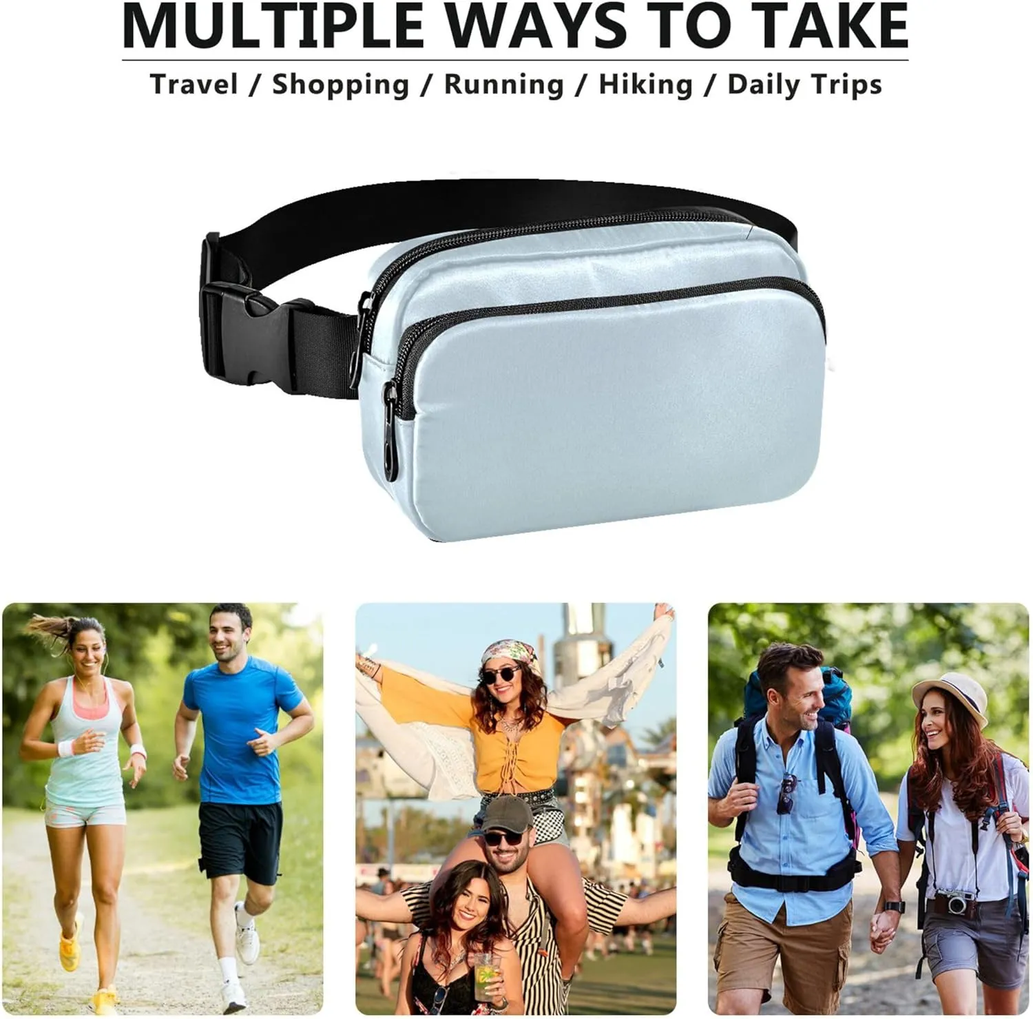 Blue Pale Gradient Waterproof Fanny Pack for Women Hip Bag Belt Purse Hiking Waist Pouches for Men