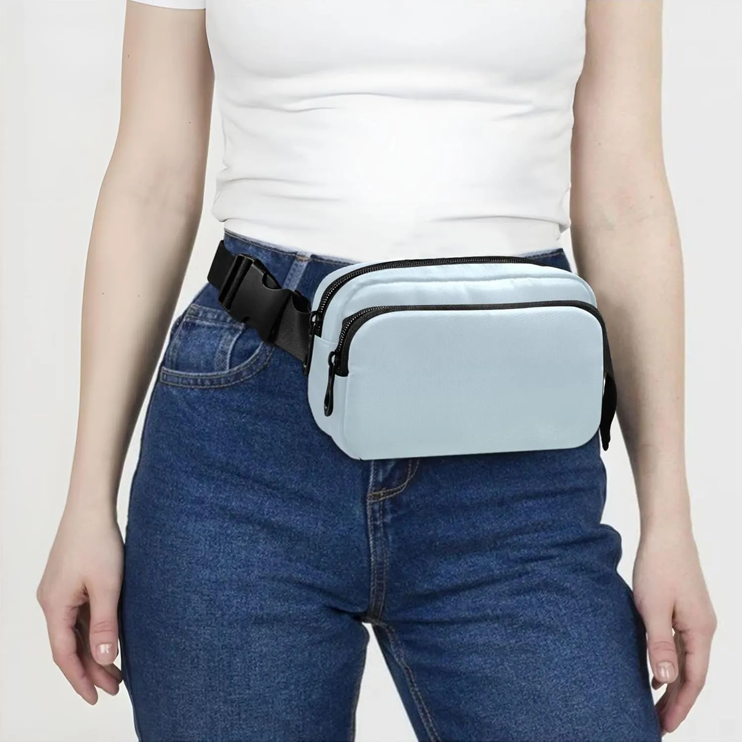 Blue Pale Gradient Waterproof Fanny Pack for Women Hip Bag Belt Purse Hiking Waist Pouches for Men