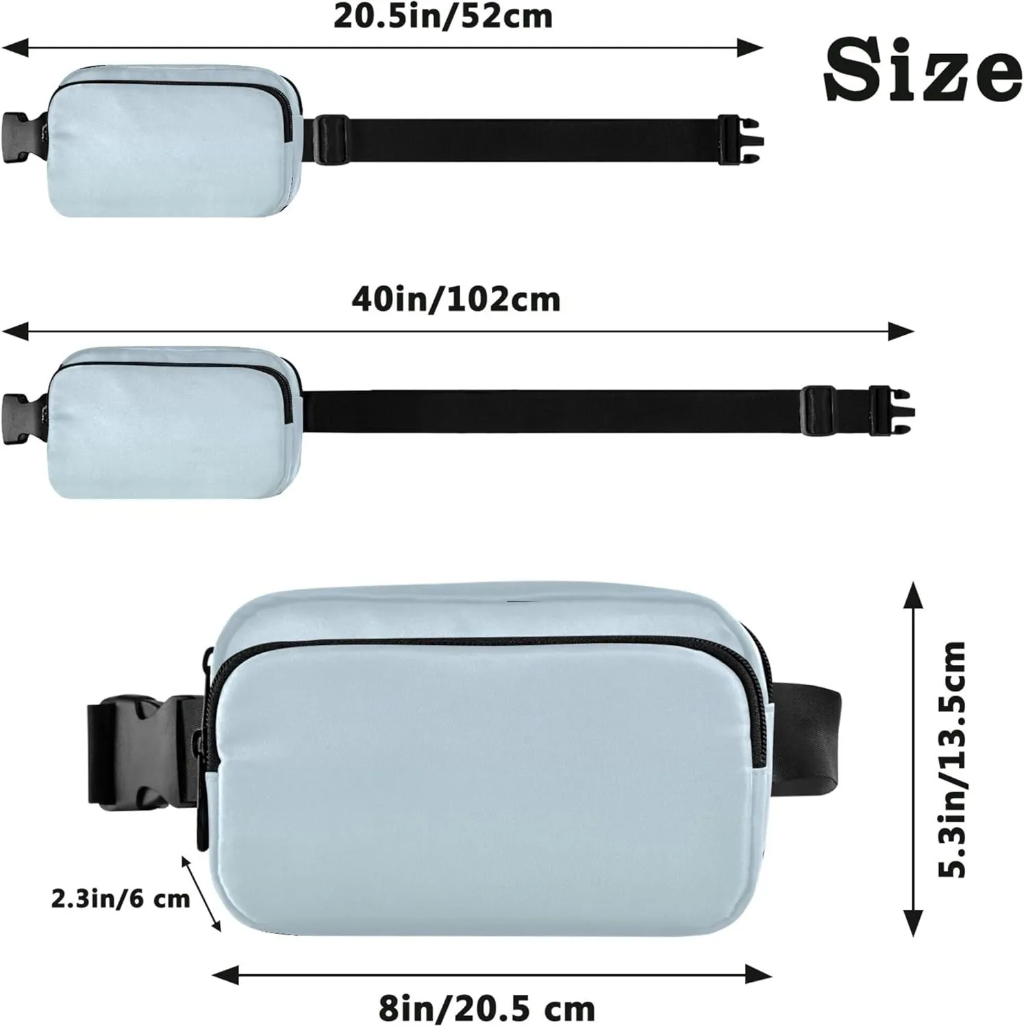 Blue Pale Gradient Waterproof Fanny Pack for Women Hip Bag Belt Purse Hiking Waist Pouches for Men