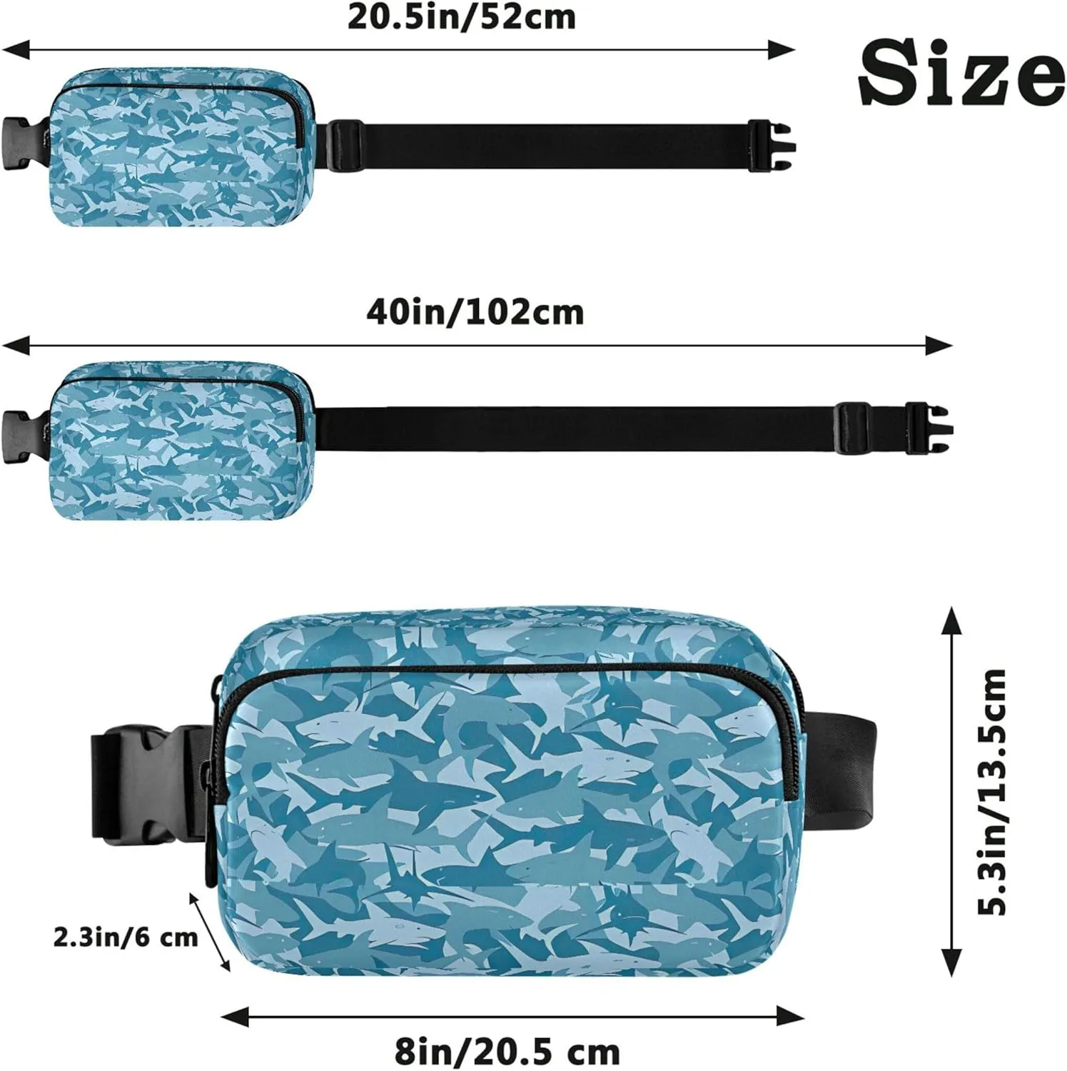 Blue Sharks Marine Fanny Packs Women Hip Pack Belt Bag Waterproof Flower Waist Pouches for Men