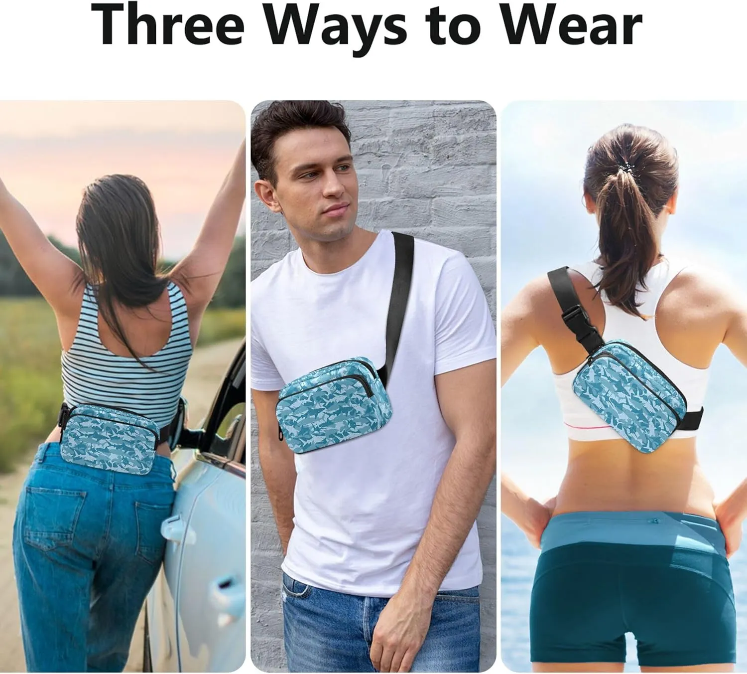 Blue Sharks Marine Fanny Packs Women Hip Pack Belt Bag Waterproof Flower Waist Pouches for Men