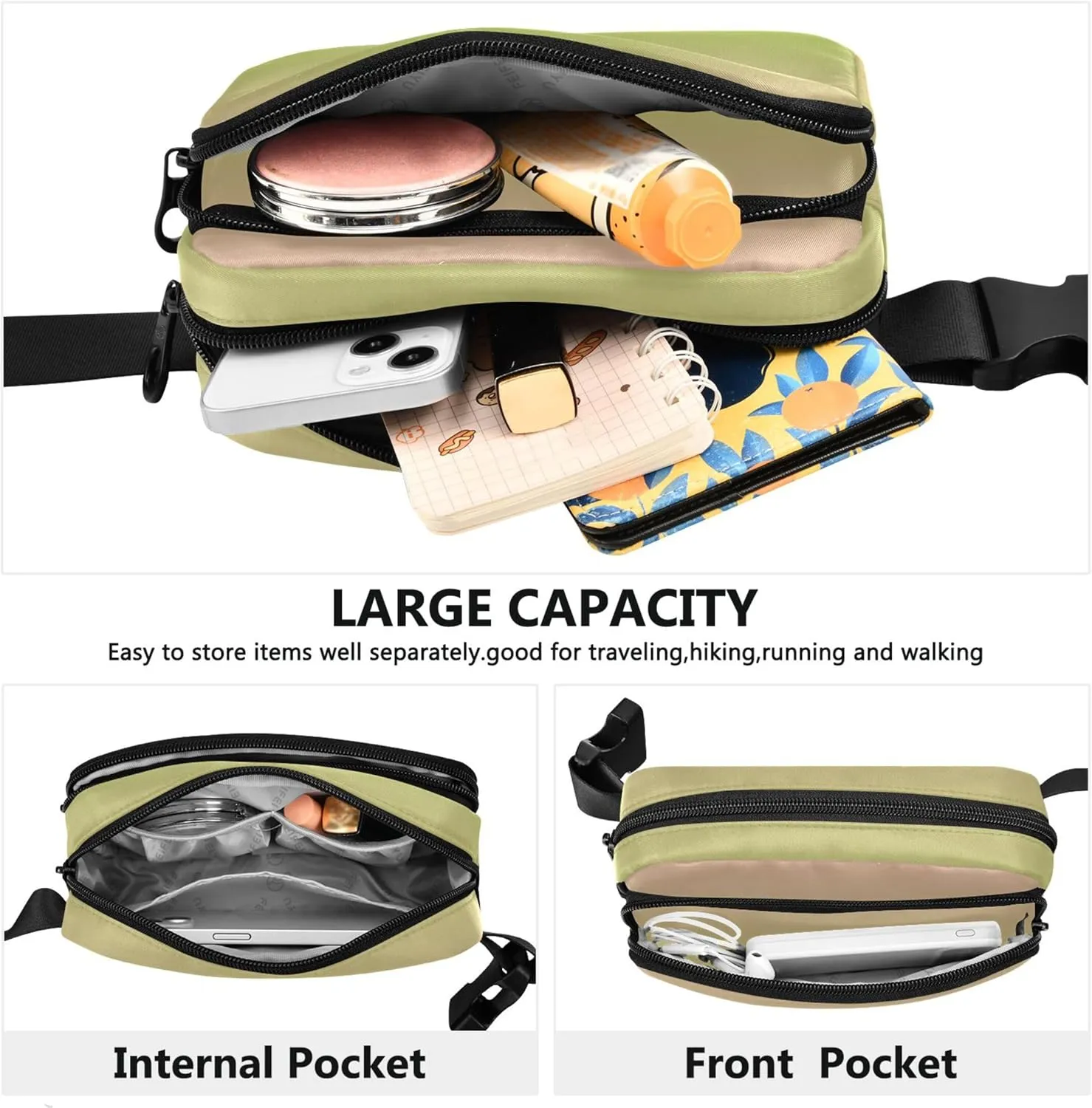 Blush Pink Green Gradient Fanny Pack for Women Trendy Anti Theft Belt Bag Waterproof Waist Pouches for Men