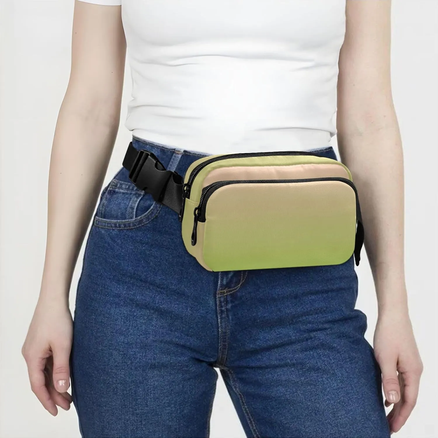 Blush Pink Green Gradient Fanny Pack for Women Trendy Anti Theft Belt Bag Waterproof Waist Pouches for Men