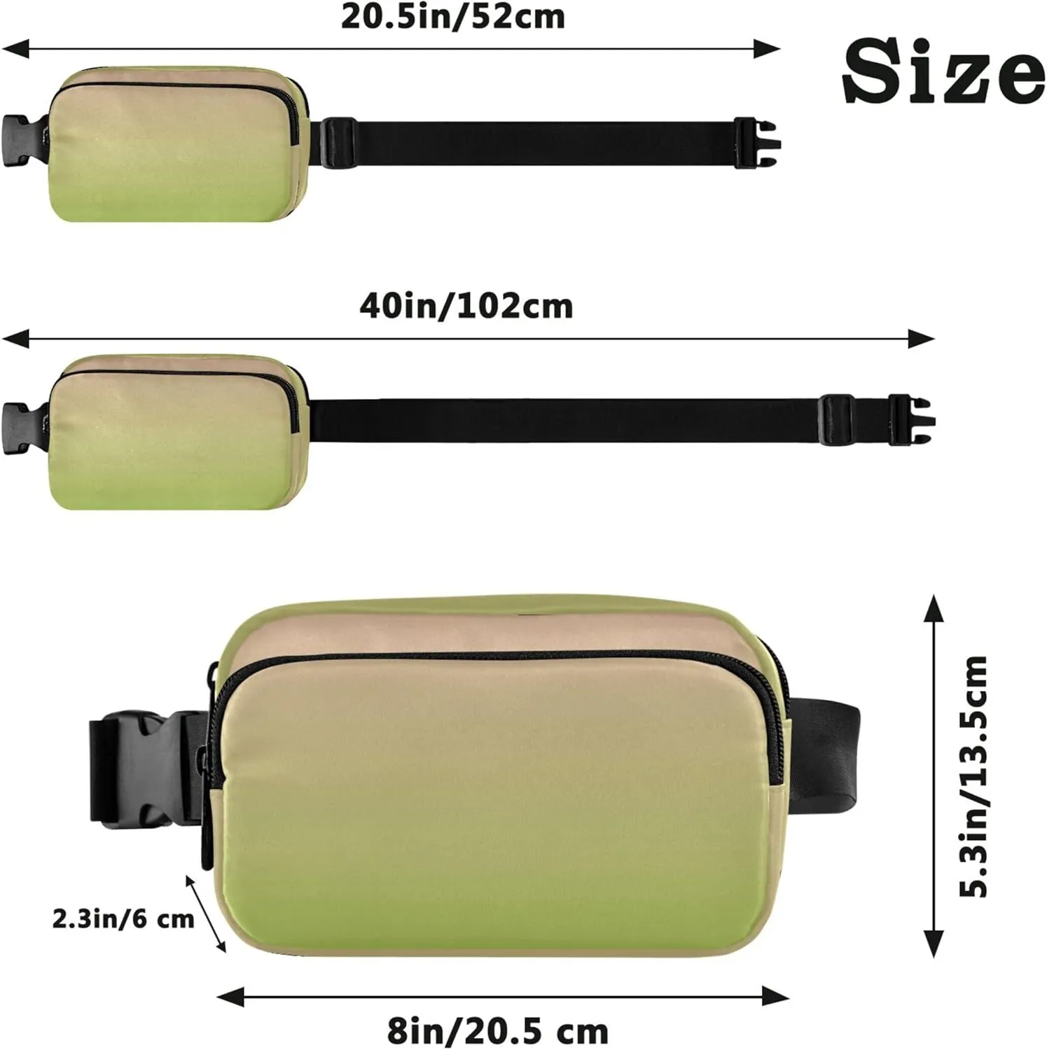 Blush Pink Green Gradient Fanny Pack for Women Trendy Anti Theft Belt Bag Waterproof Waist Pouches for Men