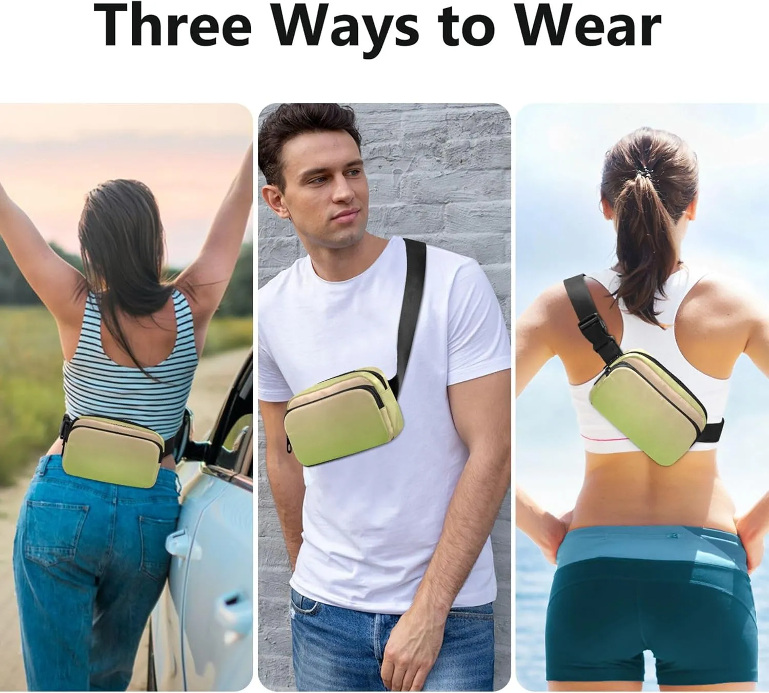 Blush Pink Green Gradient Fanny Pack for Women Trendy Anti Theft Belt Bag Waterproof Waist Pouches for Men