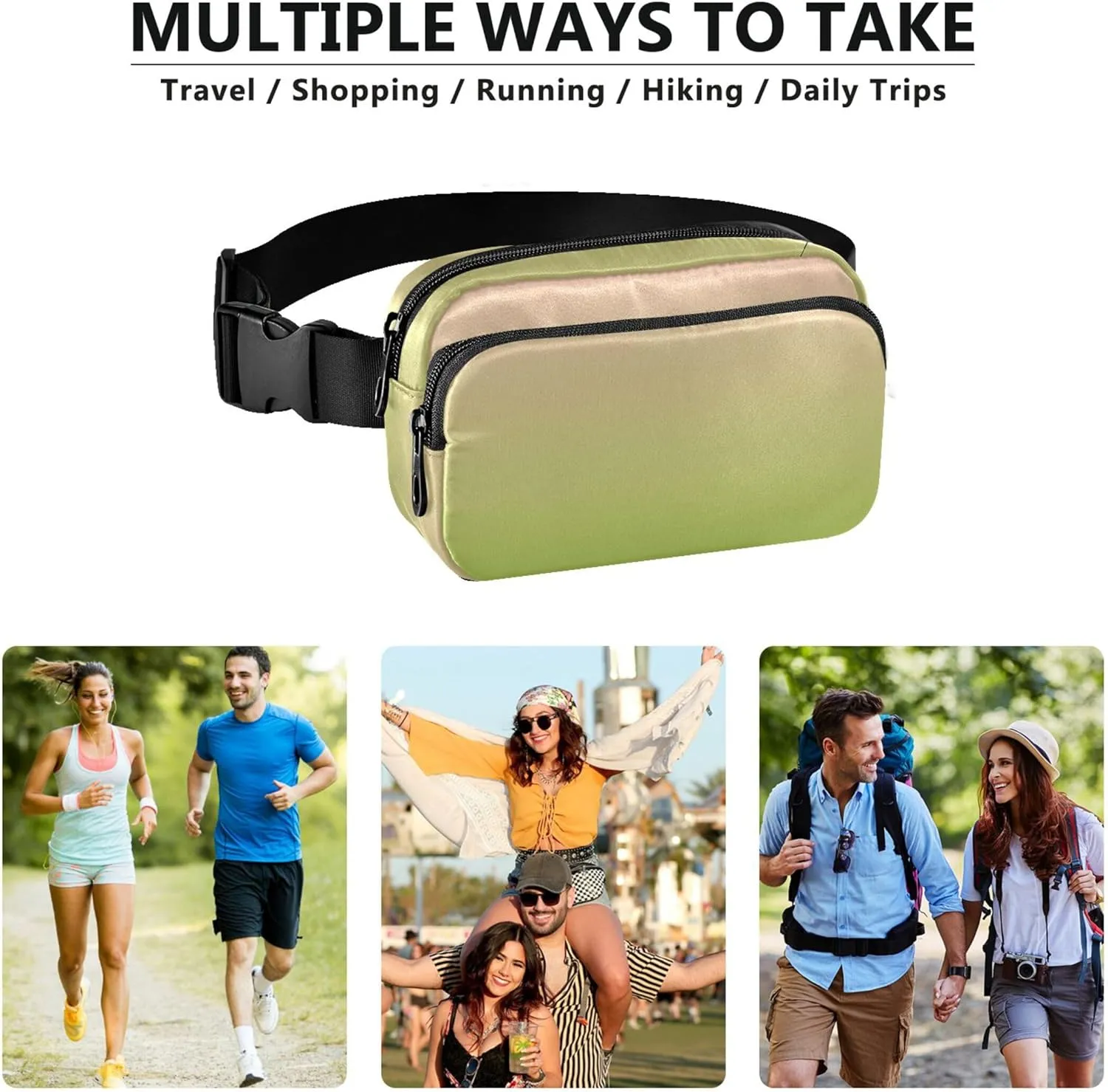 Blush Pink Green Gradient Fanny Pack for Women Trendy Anti Theft Belt Bag Waterproof Waist Pouches for Men