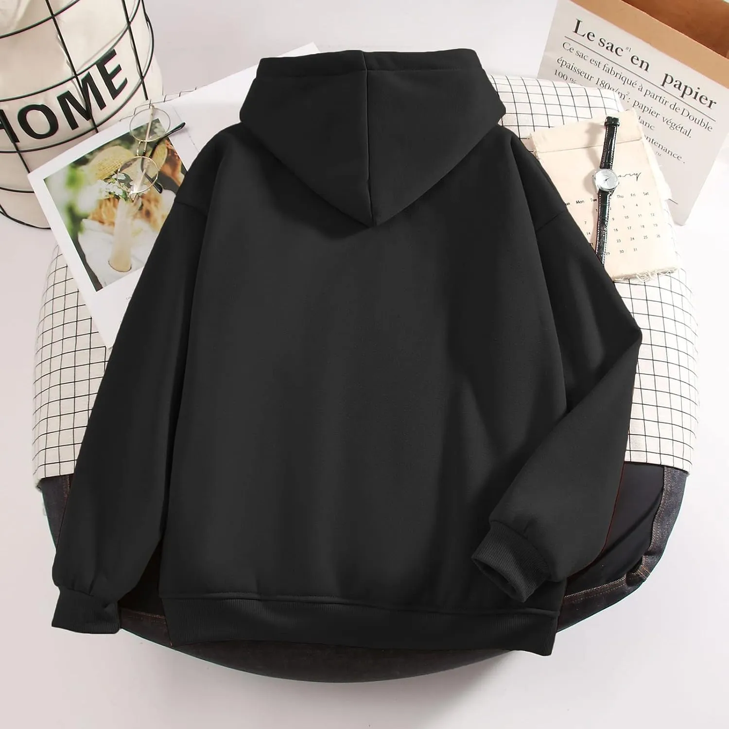 Bobeutou Cute Cartoon Cat Hoodie for Teen Girls Kawaii Graphic Oversized Aesthetic Fleece Preppy Sweatshirts Women Pullover