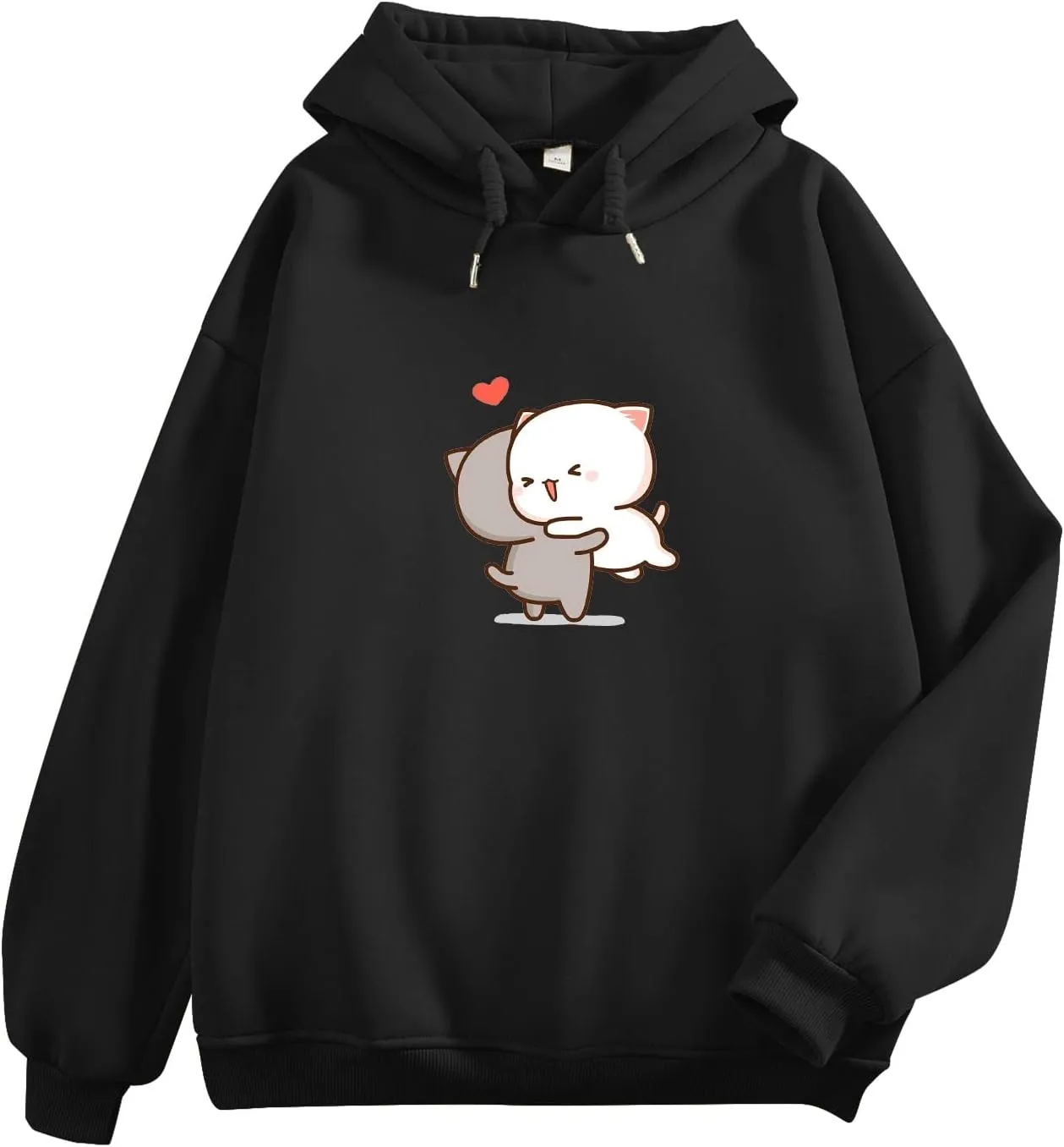 Bobeutou Cute Cartoon Cat Hoodie for Teen Girls Kawaii Graphic Oversized Aesthetic Fleece Preppy Sweatshirts Women Pullover