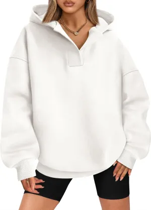 BTFBM Women's Oversized Hoodies Casual Fleece Long Sleeve V Neck Sweatshirts 2025 Trendy Spring Outfits Fall Clothes