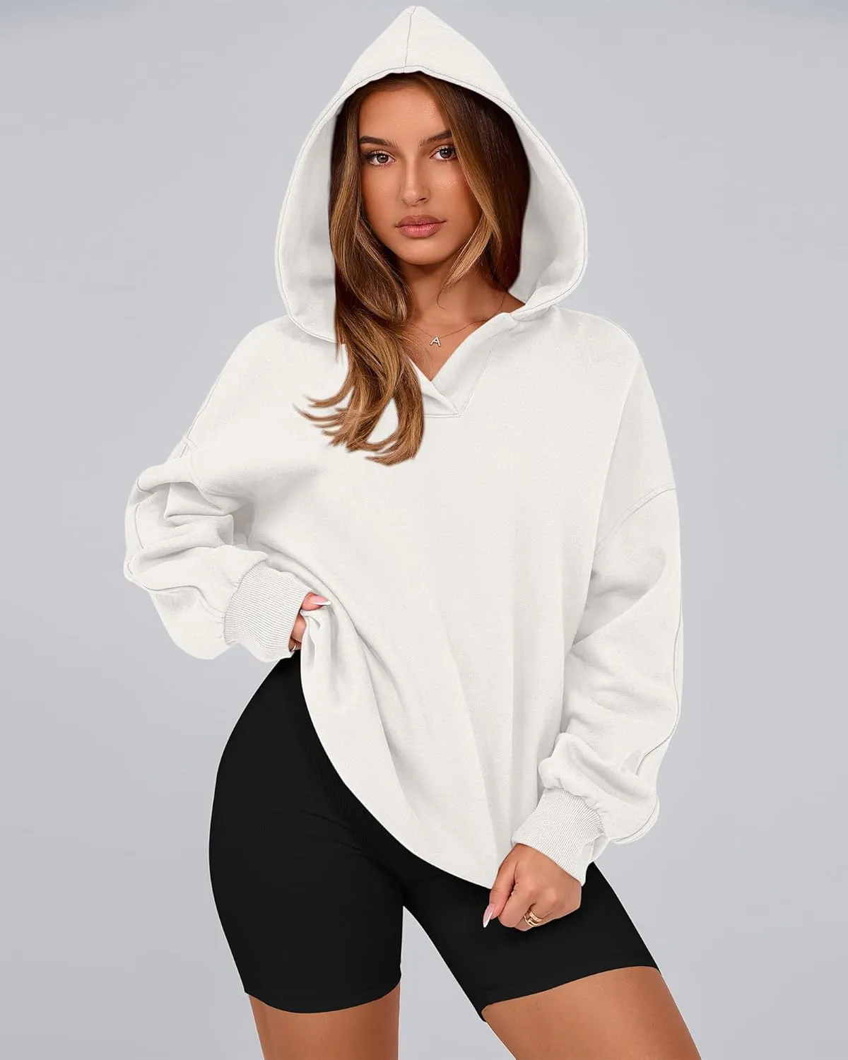 BTFBM Women's Oversized Hoodies Casual Fleece Long Sleeve V Neck Sweatshirts 2025 Trendy Spring Outfits Fall Clothes