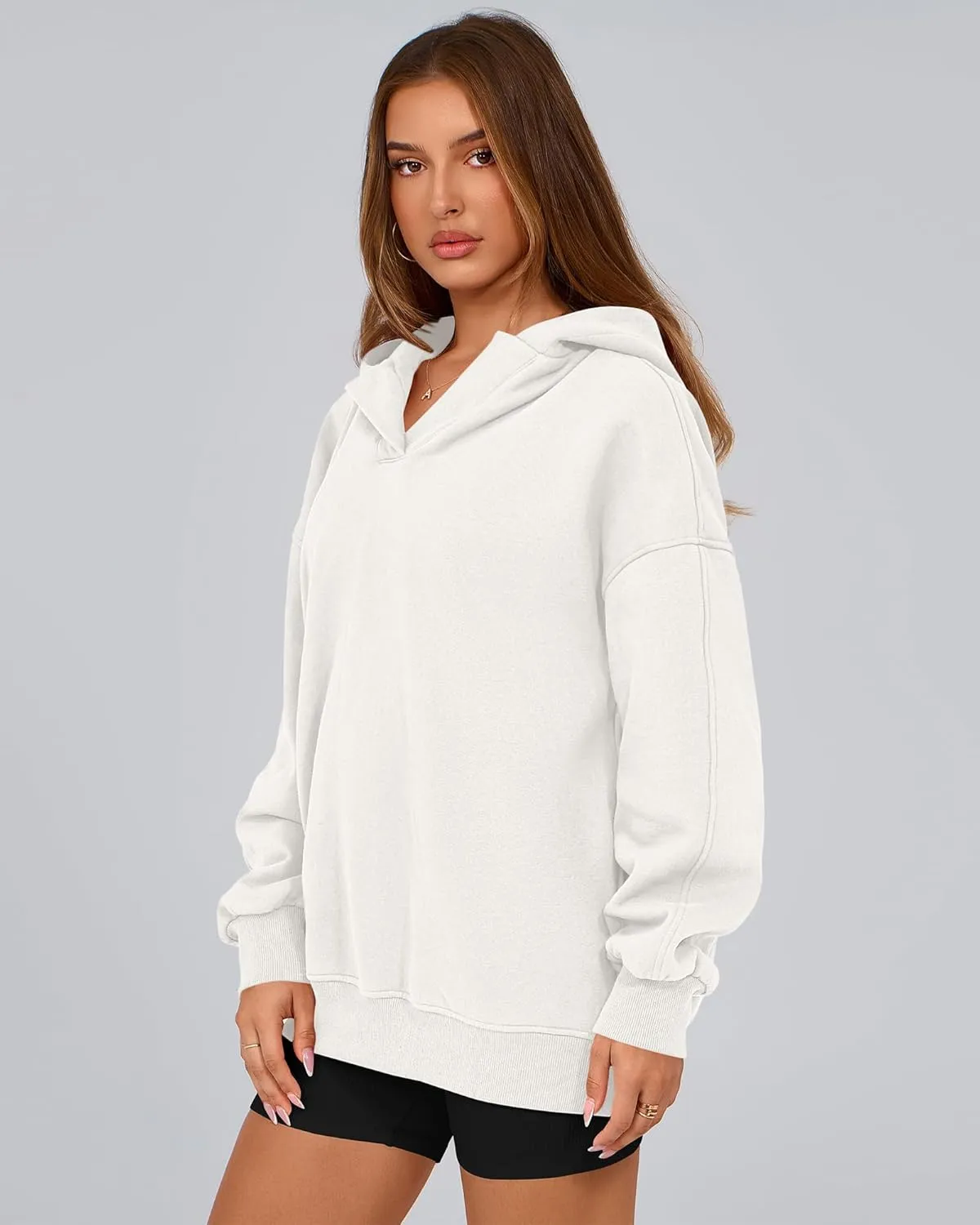 BTFBM Women's Oversized Hoodies Casual Fleece Long Sleeve V Neck Sweatshirts 2025 Trendy Spring Outfits Fall Clothes