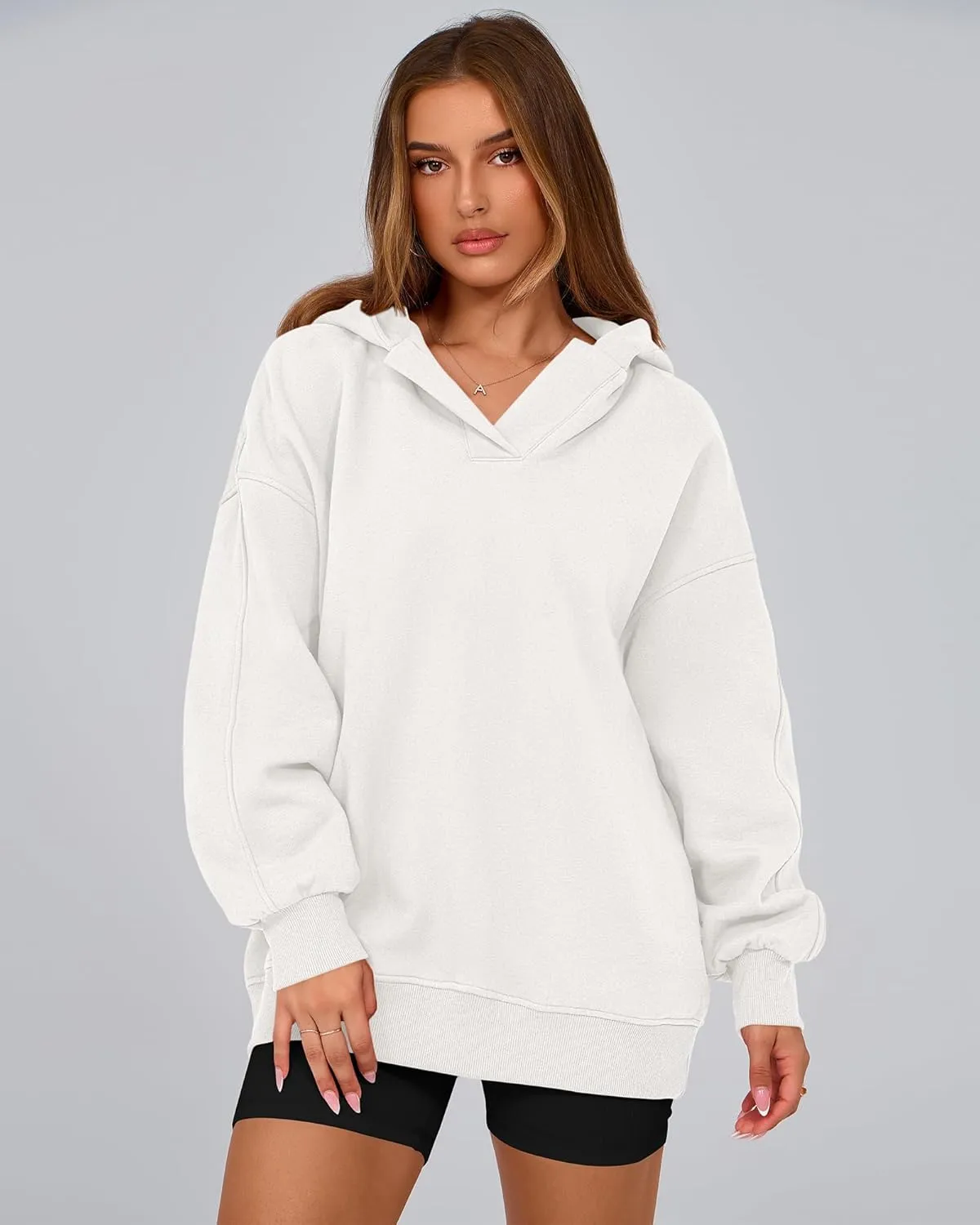 BTFBM Women's Oversized Hoodies Casual Fleece Long Sleeve V Neck Sweatshirts 2025 Trendy Spring Outfits Fall Clothes