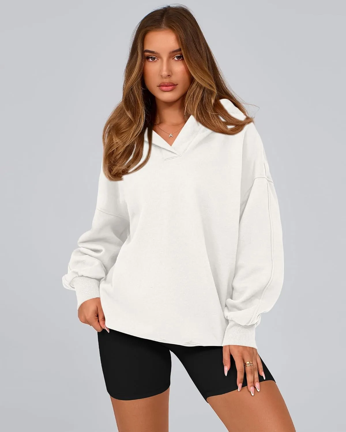 BTFBM Women's Oversized Hoodies Casual Fleece Long Sleeve V Neck Sweatshirts 2025 Trendy Spring Outfits Fall Clothes