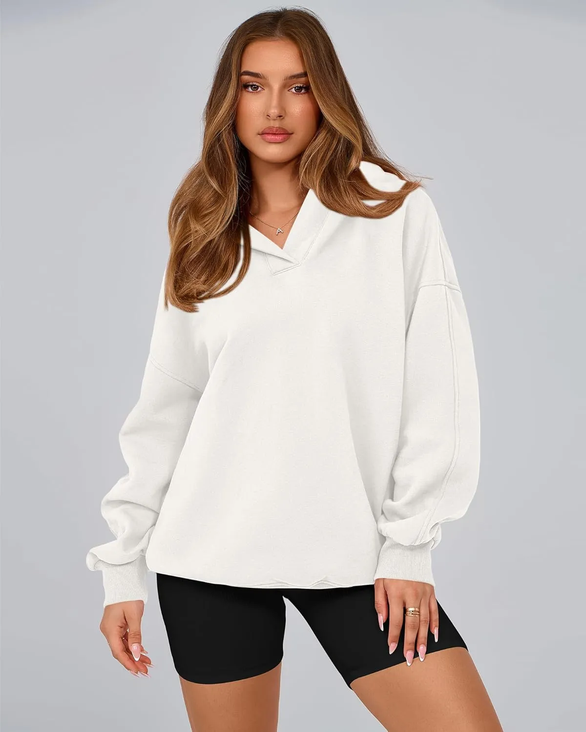 BTFBM Women's Oversized Hoodies Casual Fleece Long Sleeve V Neck Sweatshirts 2025 Trendy Spring Outfits Fall Clothes