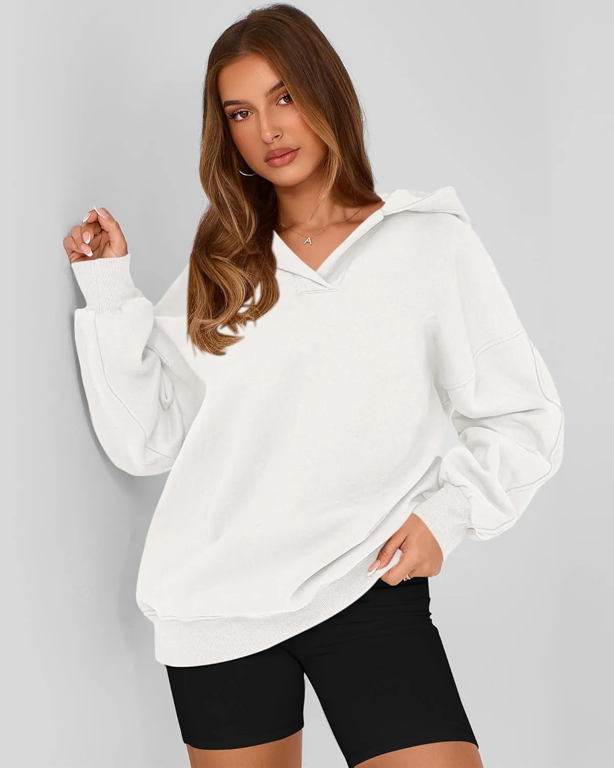 BTFBM Women's Oversized Hoodies Casual Fleece Long Sleeve V Neck Sweatshirts 2025 Trendy Spring Outfits Fall Clothes