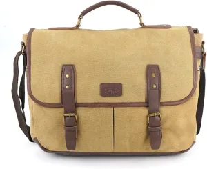 Canvas Messenger Bag, Laptop Briefcase with Shoulder Strap