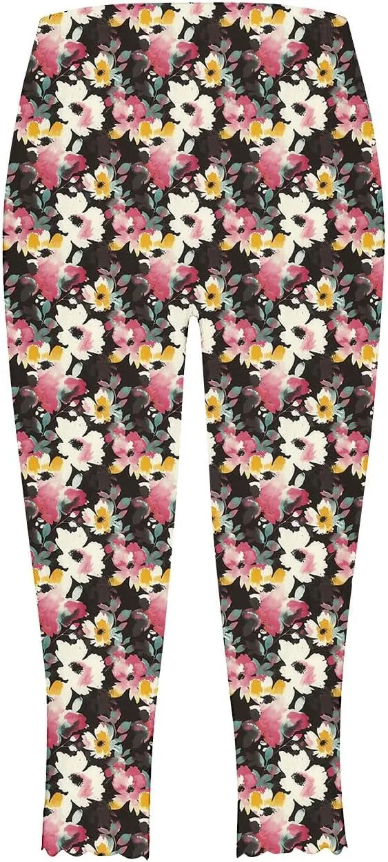 Capri Leggings for Women Floral Print High Waist Capris Pants Tummy Control Knee Length Slim Fit Yoga Trouser 2025