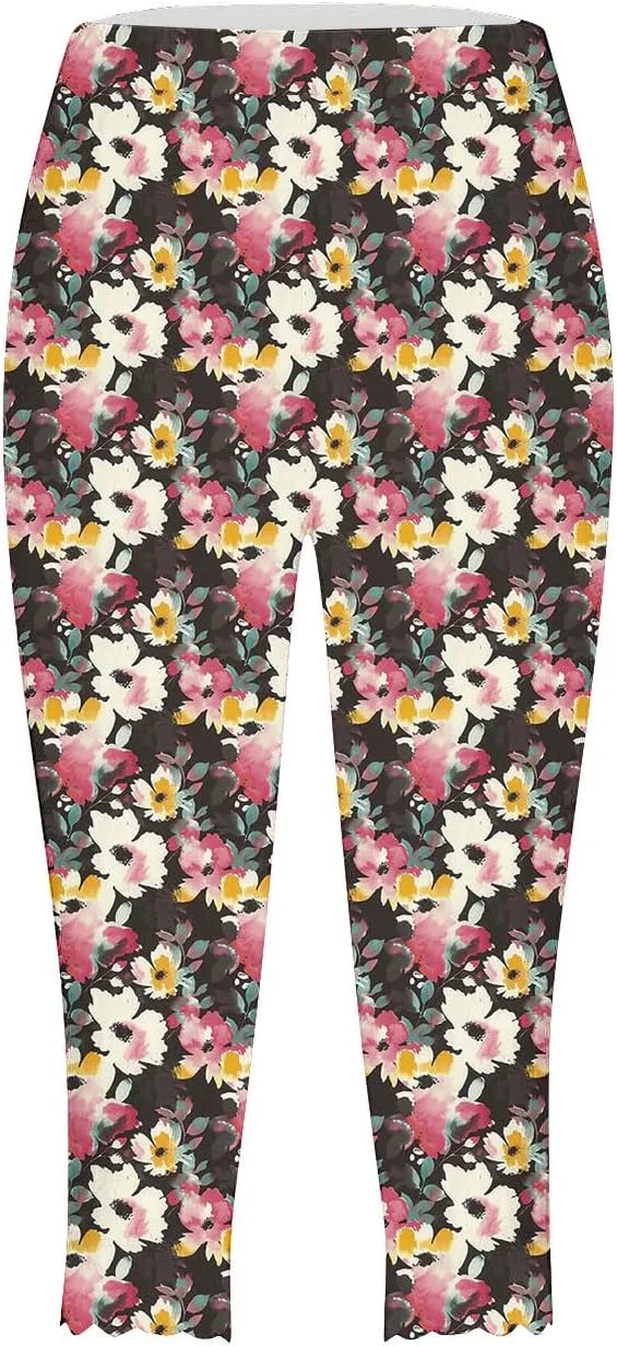 Capri Leggings for Women Floral Print High Waist Capris Pants Tummy Control Knee Length Slim Fit Yoga Trouser 2025