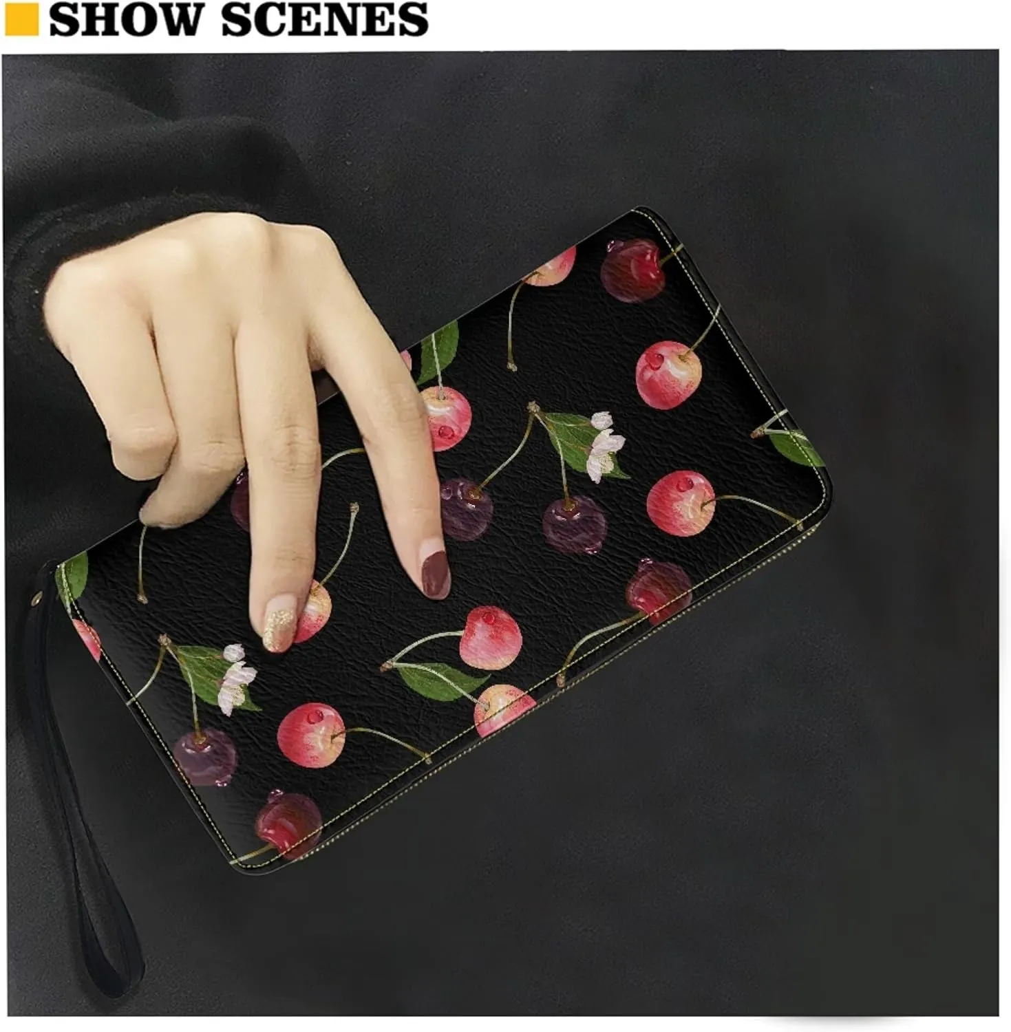 Cherry Coin Purse Pouches Y2k Wallets Womens Cute Long Card Clutch Holder Zipper Around Leather Wristlet Handbags