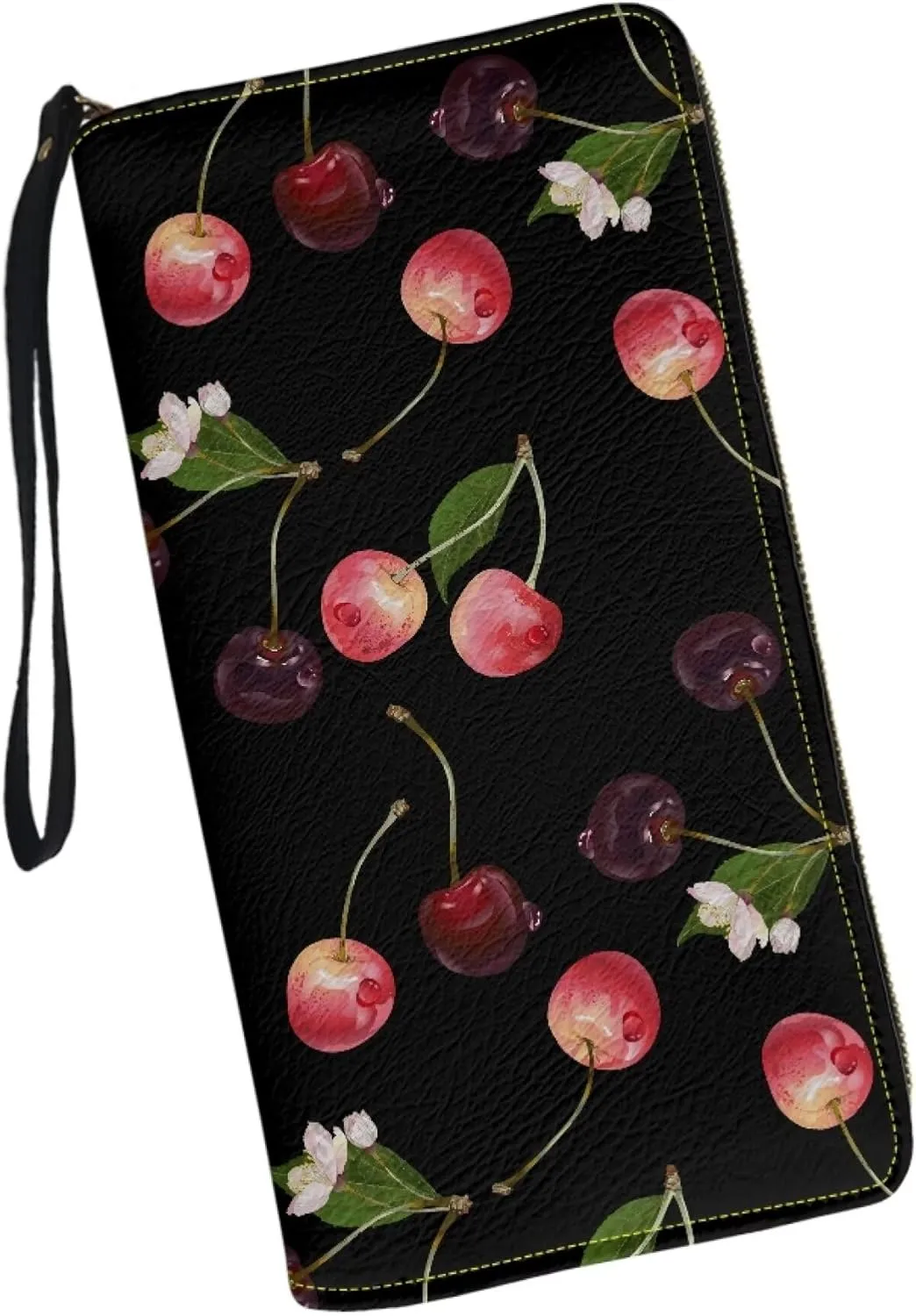 Cherry Coin Purse Pouches Y2k Wallets Womens Cute Long Card Clutch Holder Zipper Around Leather Wristlet Handbags