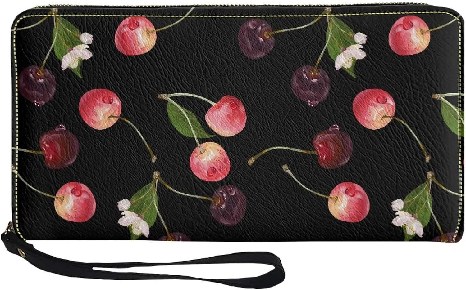 Cherry Coin Purse Pouches Y2k Wallets Womens Cute Long Card Clutch Holder Zipper Around Leather Wristlet Handbags