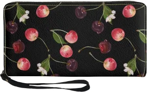 Cherry Coin Purse Pouches Y2k Wallets Womens Cute Long Card Clutch Holder Zipper Around Leather Wristlet Handbags