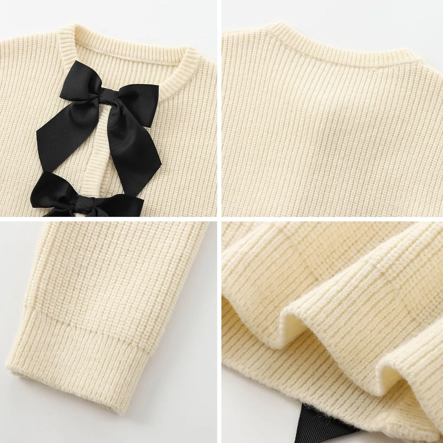 Chevara Womens Bow Tie Knitted Cardigan Y2K Long Sleeve Crew Neck Fall Sweater