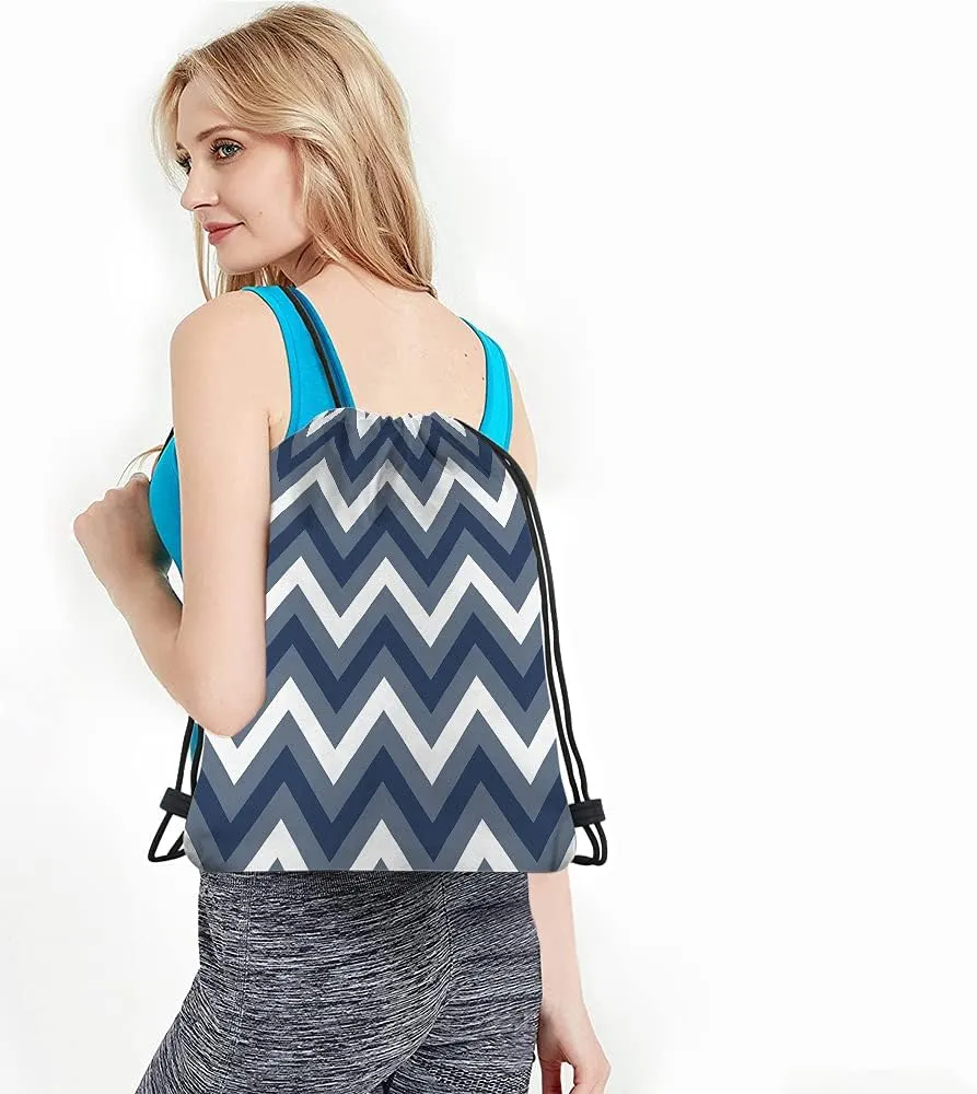 Chevron Pattern Drawstring Bags Backpack Bag Colored White Dark Gray Stripes Art Geometric Modern Chic Sport Gym Sack Drawstring Bag String Bag Yoga Bag for Men Women